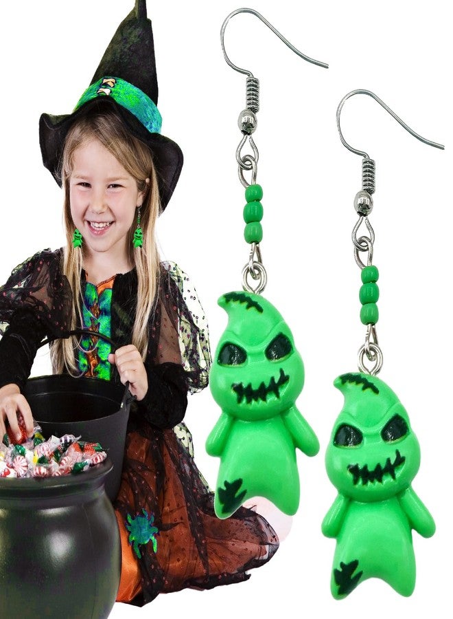 WGXIA Halloween Skull Dangle Earrings for Women WGXIA Gothic Vintage Skeleton Stud Earrings Hypoallergenic Earrings for Sensitive Ears for Girls (Spider web) (Green Ghost) - Image 2